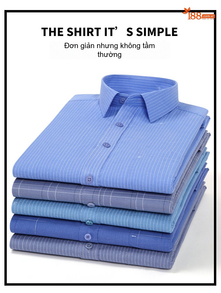 Áo Sơ Mi Dài Tay Nam Cotton Chống Nhăn Phong Cách Công Sở Màu Trắng Sọc, Xanh Da Trời, Tím Than chi tiết 2