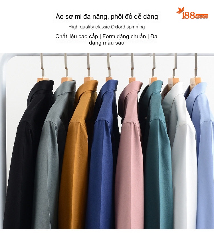 Áo Sơ Mi Dài Tay Nam Cotton Chống Nhăn Phong Cách Công Sở Màu Trắng Sọc, Xanh Da Trời, Tím Than chi tiết 3