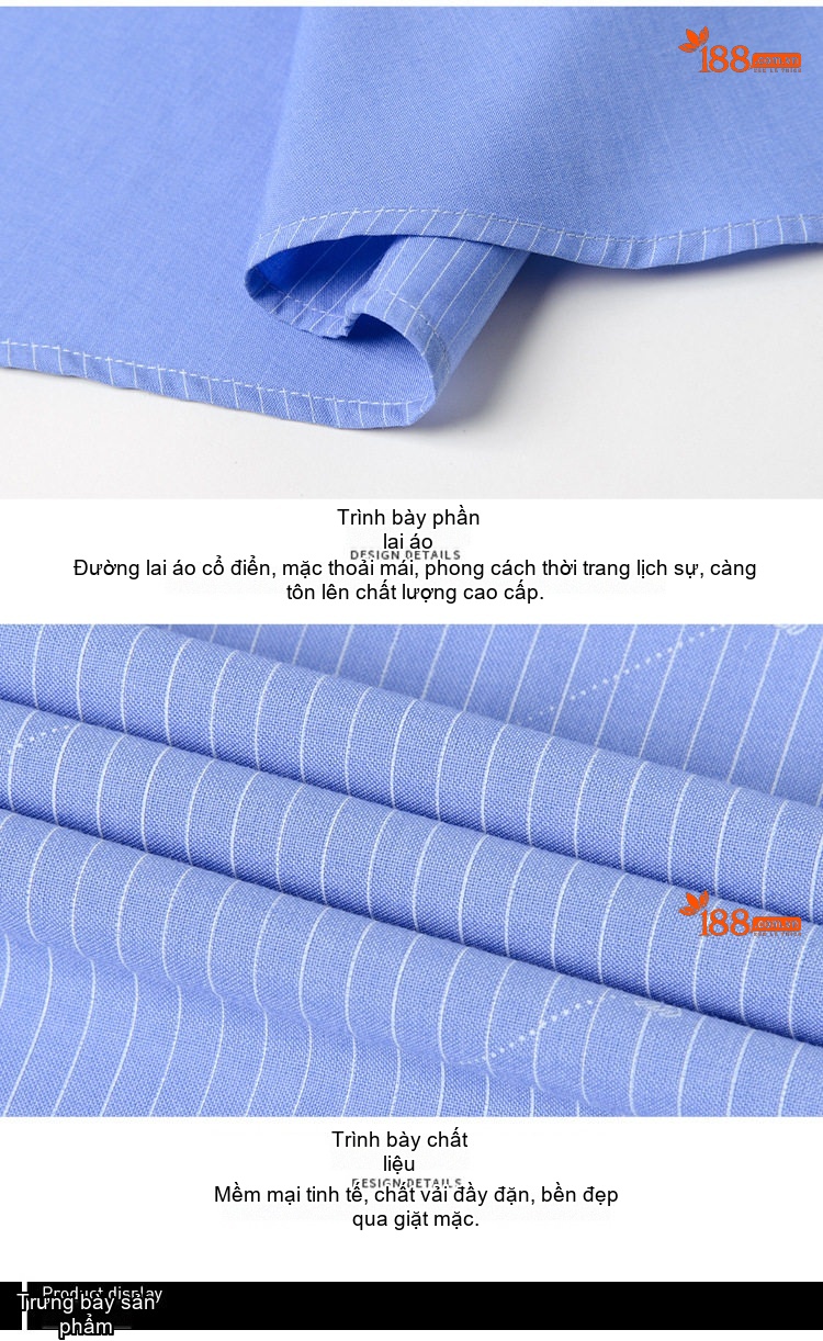 Áo Sơ Mi Dài Tay Nam Cotton Chống Nhăn Phong Cách Công Sở Màu Trắng Sọc, Xanh Da Trời, Tím Than chi tiết 7