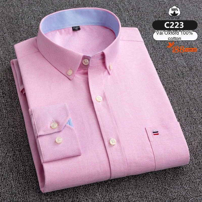 Áo Sơ Mi Dài Tay Nam Cotton Ôm Dáng Thời Trang Công Sở Màu Trắng, Xanh, Đen, Hồng...
