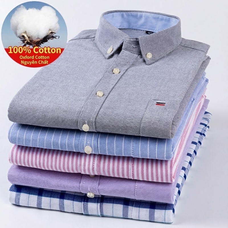 Áo Sơ Mi Dài Tay Nam Cotton Ôm Dáng Thời Trang Công Sở Màu Trắng, Xanh, Đen, Hồng...