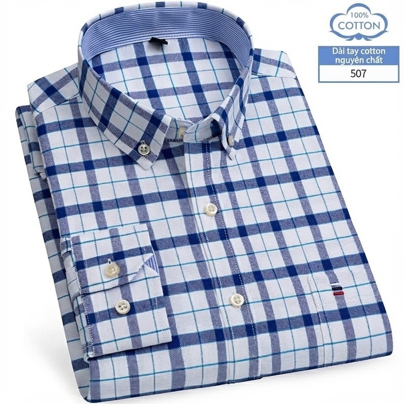 Áo Sơ Mi Dài Tay Nam Cotton Ôm Dáng Thời Trang Công Sở Màu Trắng, Xanh, Đen, Hồng...
