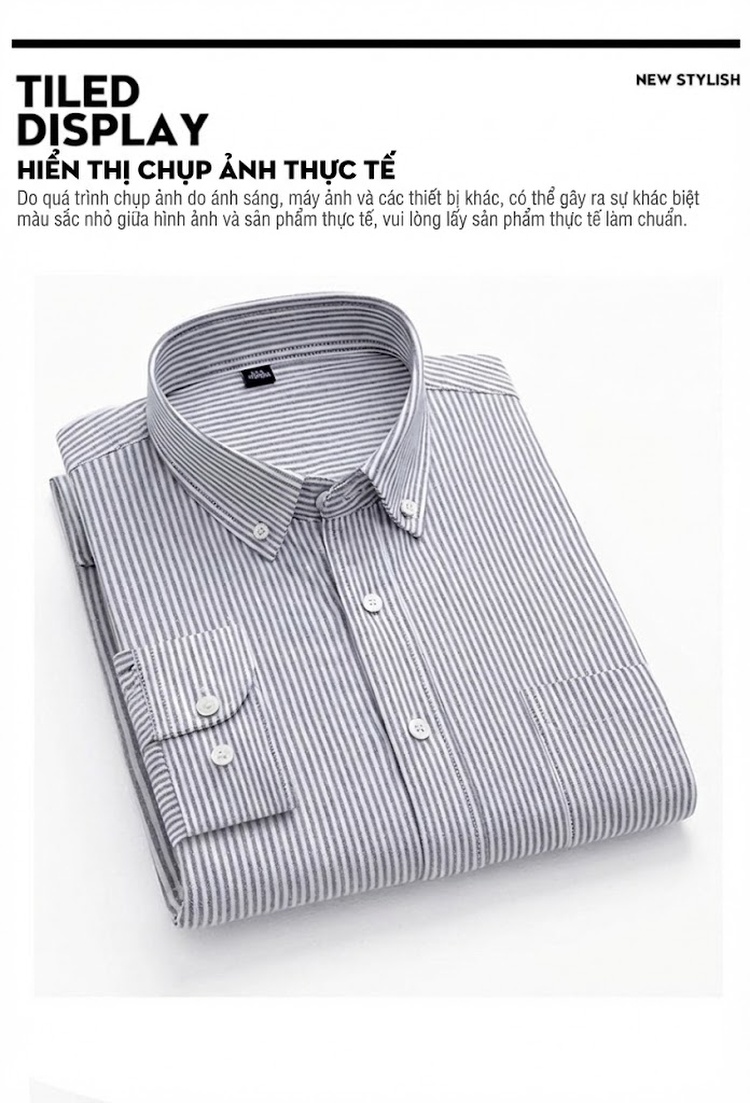 Áo Sơ Mi Dài Tay Nam Cotton Oxford Chống Nhăn Kẻ Sọc Công Sở Màu Xanh, Đen, Trắng, Xám... chi tiết 12