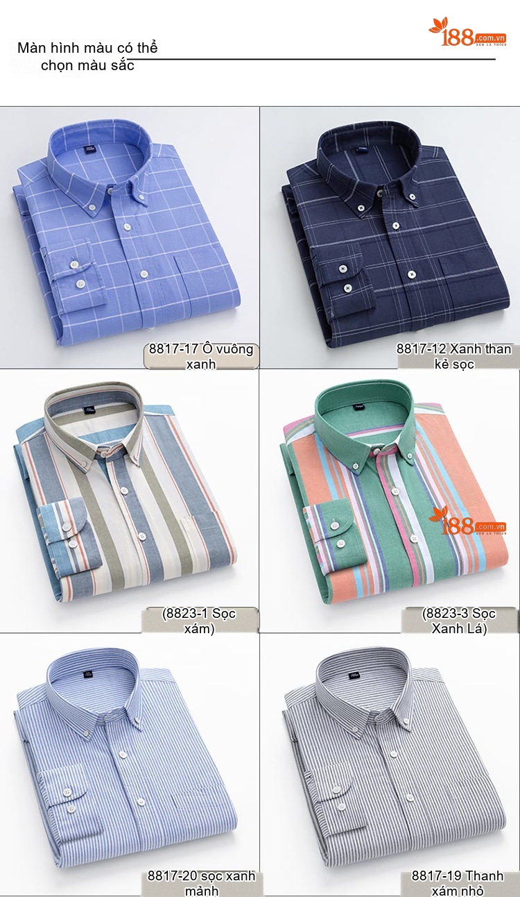 Áo Sơ Mi Dài Tay Nam Cotton Oxford Chống Nhăn Kẻ Sọc Công Sở Màu Xanh, Đen, Trắng, Xám... chi tiết 4