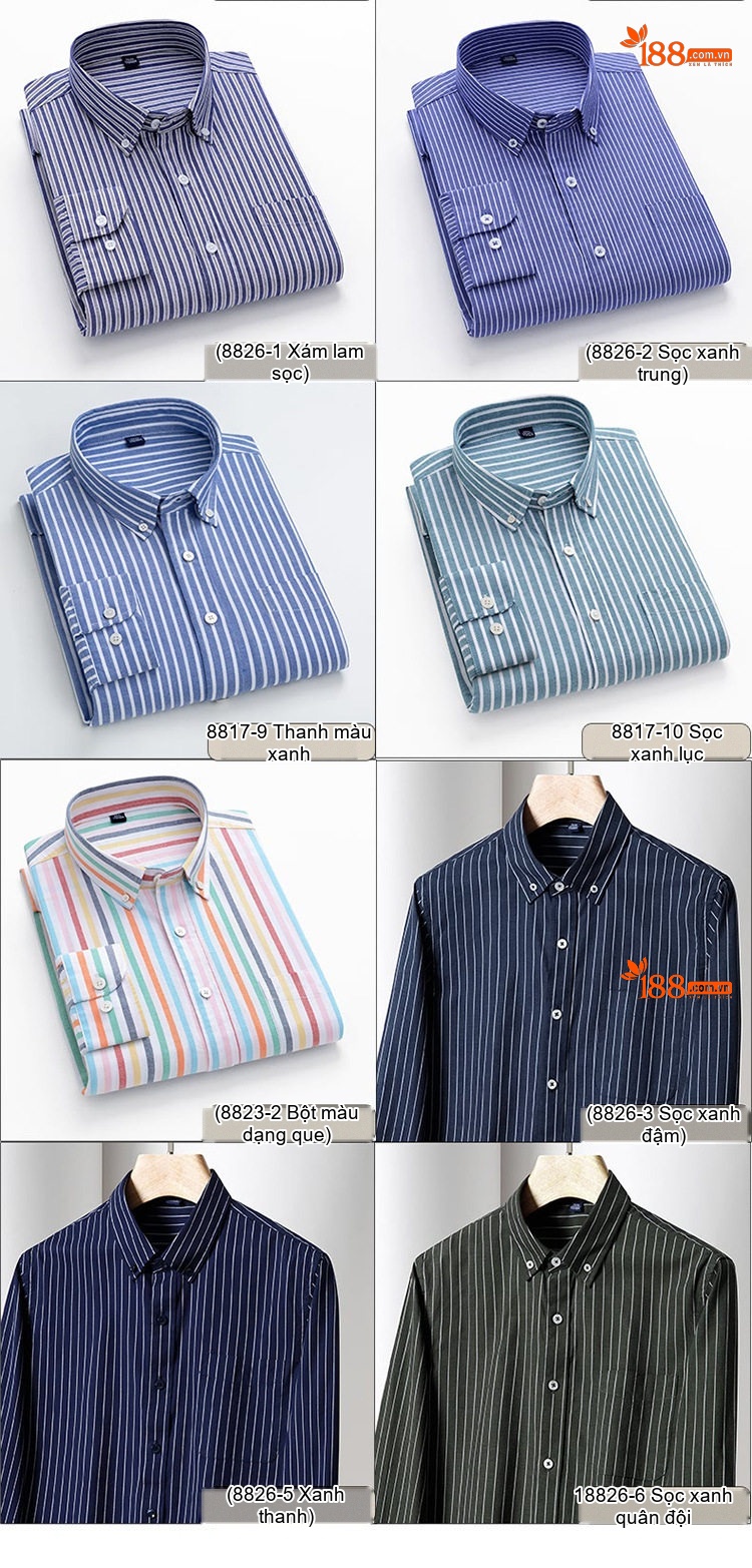 Áo Sơ Mi Dài Tay Nam Cotton Oxford Chống Nhăn Kẻ Sọc Công Sở Màu Xanh, Đen, Trắng, Xám... chi tiết 5