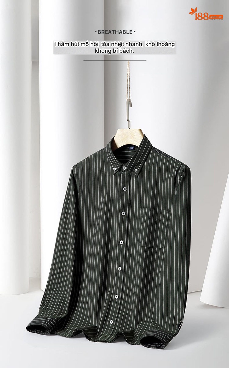 Áo Sơ Mi Dài Tay Nam Cotton Oxford Chống Nhăn Kẻ Sọc Công Sở Màu Xanh, Đen, Trắng, Xám... chi tiết 6