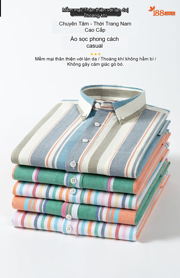 Áo Sơ Mi Dài Tay Nam Cotton Oxford Chống Nhăn Kẻ Sọc Công Sở Màu Xanh, Đen, Trắng, Xám... chi tiết 2