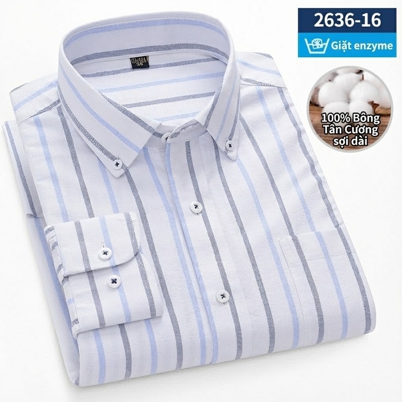 Áo Sơ Mi Dài Tay Nam Cotton Oxford Dáng Ôm Vừa Vặn Nhiều Màu