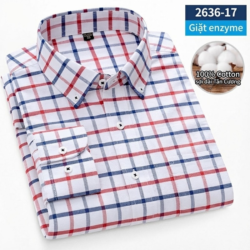 Áo Sơ Mi Dài Tay Nam Cotton Oxford Dáng Ôm Vừa Vặn Nhiều Màu