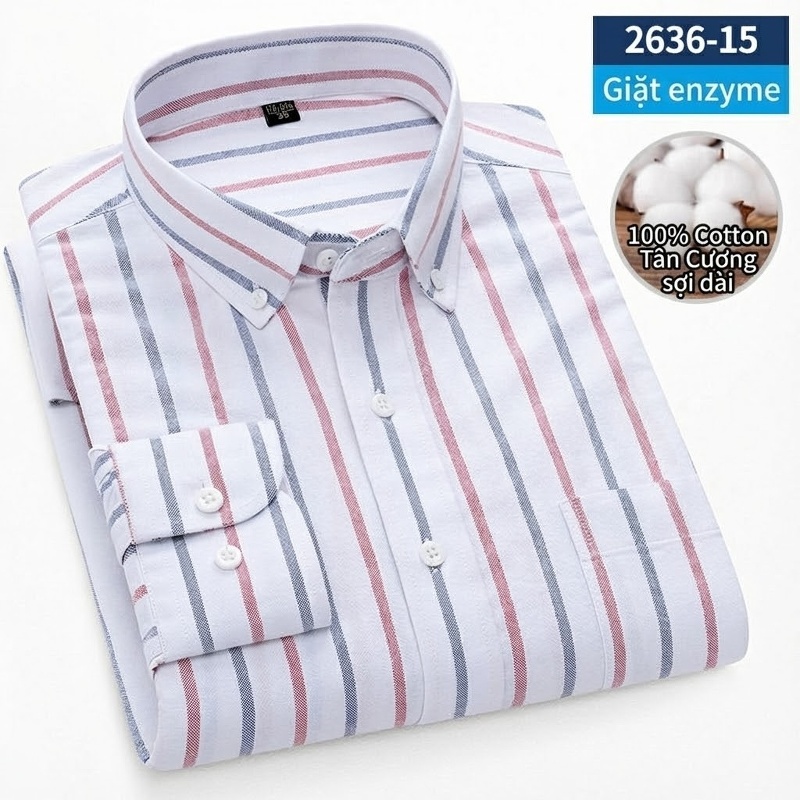 Áo Sơ Mi Dài Tay Nam Cotton Oxford Dáng Ôm Vừa Vặn Nhiều Màu