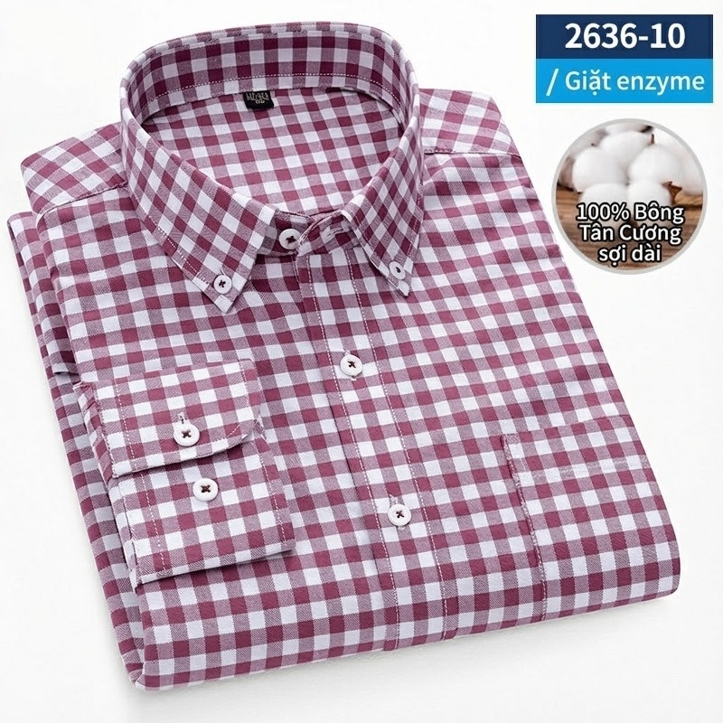 Áo Sơ Mi Dài Tay Nam Cotton Oxford Dáng Ôm Vừa Vặn Nhiều Màu