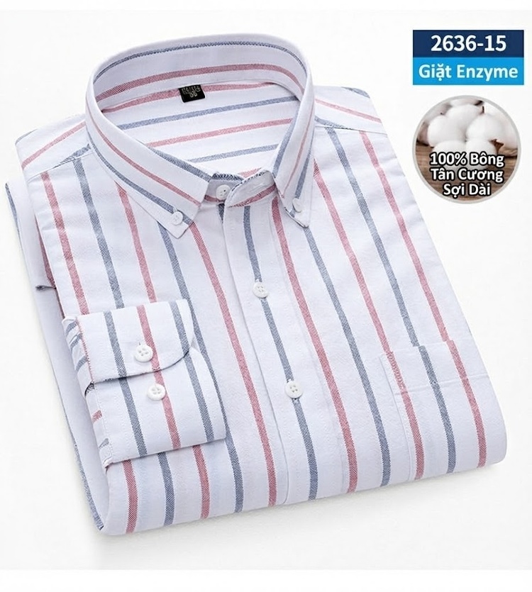 Áo Sơ Mi Dài Tay Nam Cotton Oxford Dáng Ôm Vừa Vặn Nhiều Màu chi tiết 29