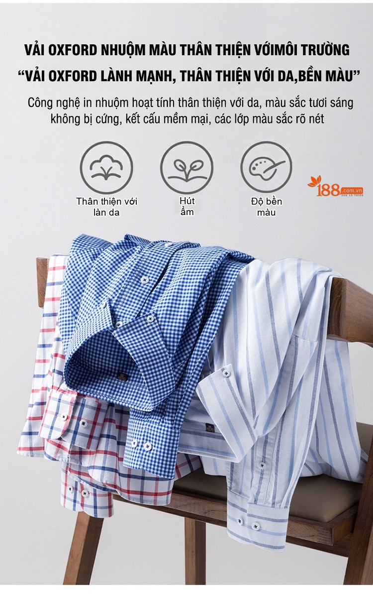 Áo Sơ Mi Dài Tay Nam Cotton Oxford Dáng Ôm Vừa Vặn Nhiều Màu chi tiết 8
