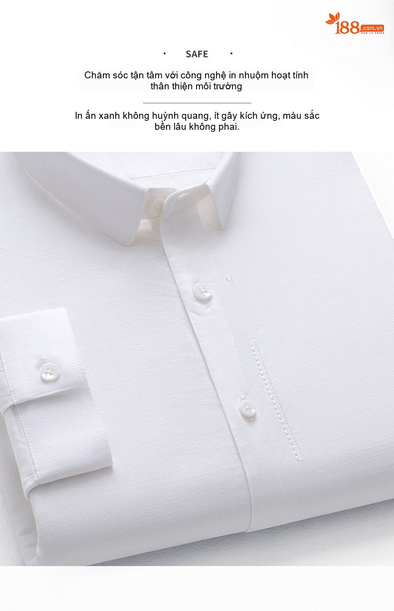 Áo Sơ Mi Dài Tay Nam Cotton Oxford Gân Tre Màu Trắng, Xám, Phong Cách Công Sở chi tiết 4