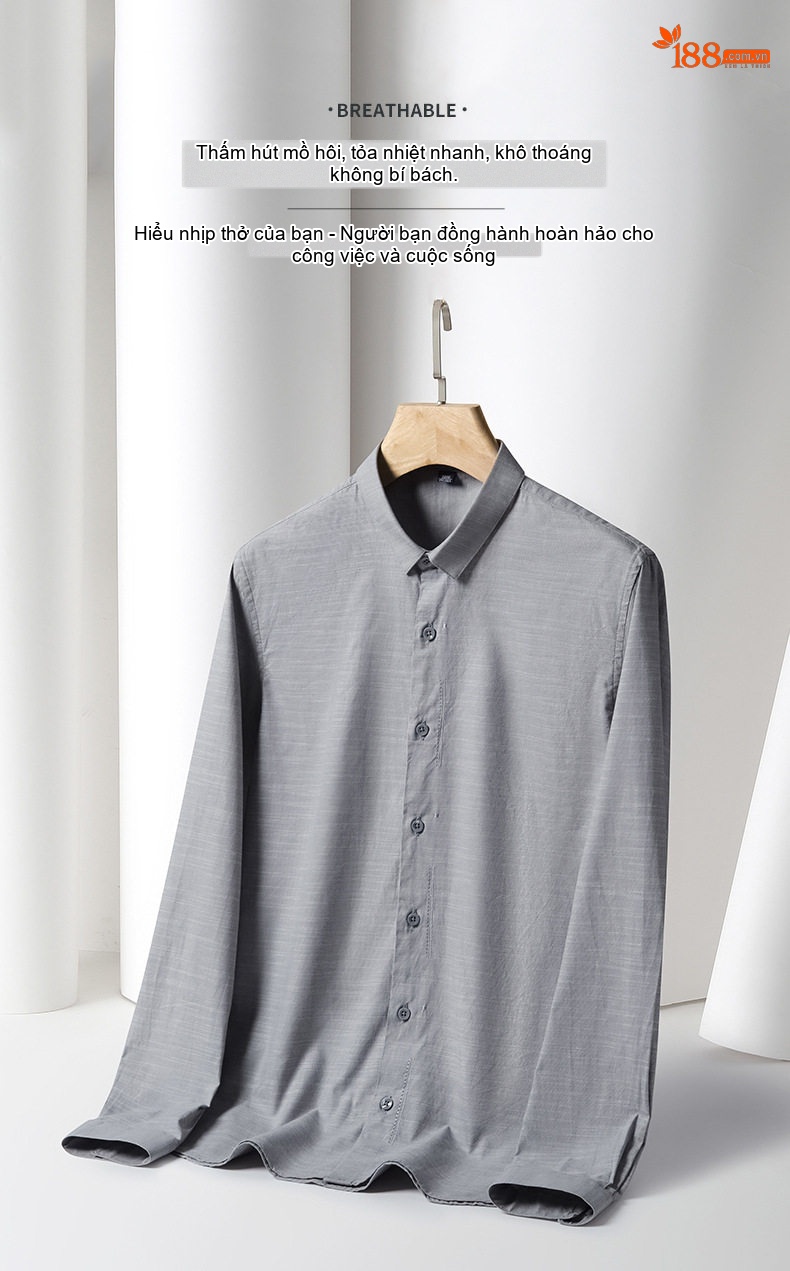 Áo Sơ Mi Dài Tay Nam Cotton Oxford Gân Tre Màu Trắng, Xám, Phong Cách Công Sở chi tiết 5