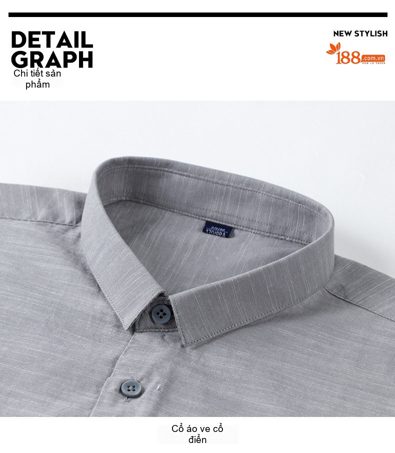 Áo Sơ Mi Dài Tay Nam Cotton Oxford Gân Tre Màu Trắng, Xám, Phong Cách Công Sở chi tiết 12