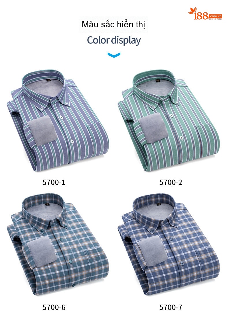 Áo Sơ Mi Dài Tay Nam Cotton Oxford Kẻ Sọc Lót Lông Dày Dặn Màu Xanh, Xám, Trắng, Nâu... chi tiết 13