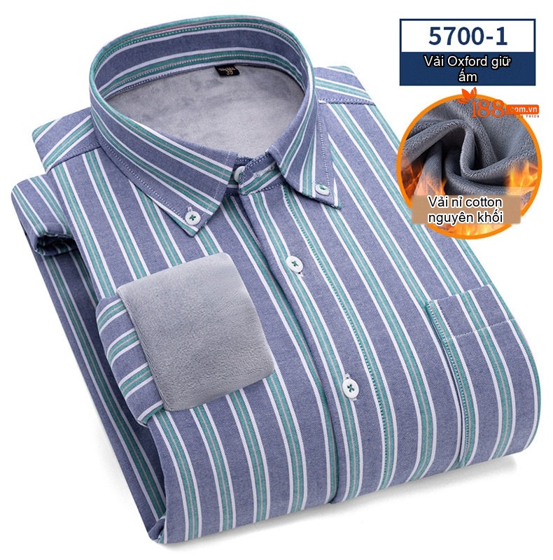 Áo Sơ Mi Dài Tay Nam Cotton Oxford Kẻ Sọc Lót Lông Dày Dặn Màu Xanh, Xám, Trắng, Nâu... chi tiết 15