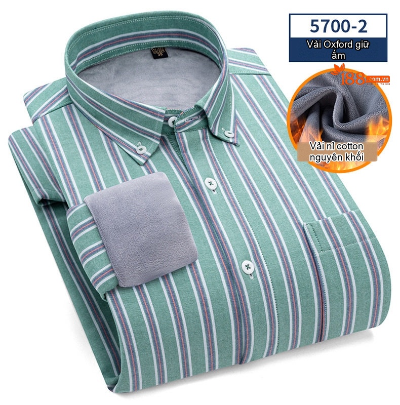 Áo Sơ Mi Dài Tay Nam Cotton Oxford Kẻ Sọc Lót Lông Dày Dặn Màu Xanh, Xám, Trắng, Nâu... chi tiết 16