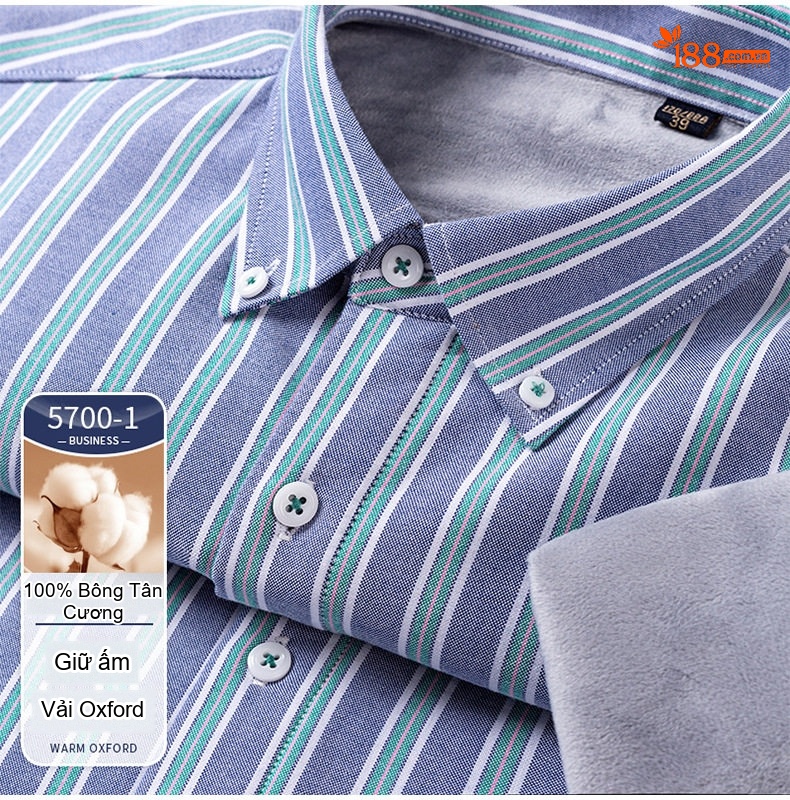 Áo Sơ Mi Dài Tay Nam Cotton Oxford Kẻ Sọc Lót Lông Dày Dặn Màu Xanh, Xám, Trắng, Nâu... chi tiết 20
