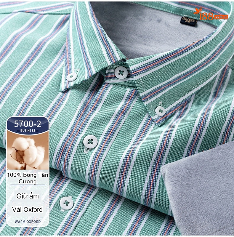 Áo Sơ Mi Dài Tay Nam Cotton Oxford Kẻ Sọc Lót Lông Dày Dặn Màu Xanh, Xám, Trắng, Nâu... chi tiết 21