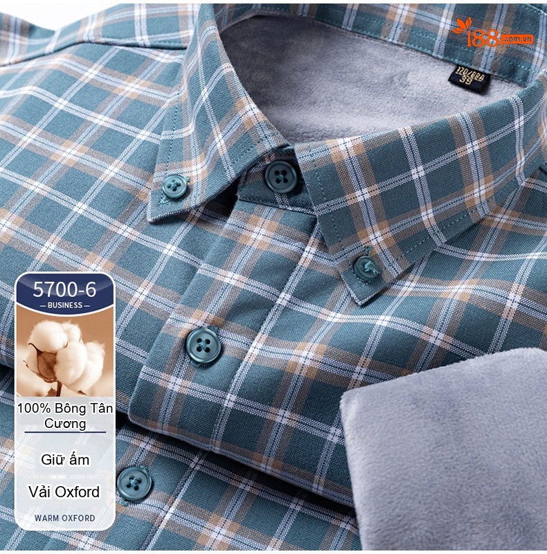 Áo Sơ Mi Dài Tay Nam Cotton Oxford Kẻ Sọc Lót Lông Dày Dặn Màu Xanh, Xám, Trắng, Nâu... chi tiết 22