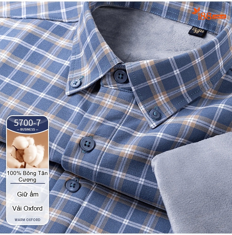Áo Sơ Mi Dài Tay Nam Cotton Oxford Kẻ Sọc Lót Lông Dày Dặn Màu Xanh, Xám, Trắng, Nâu... chi tiết 23