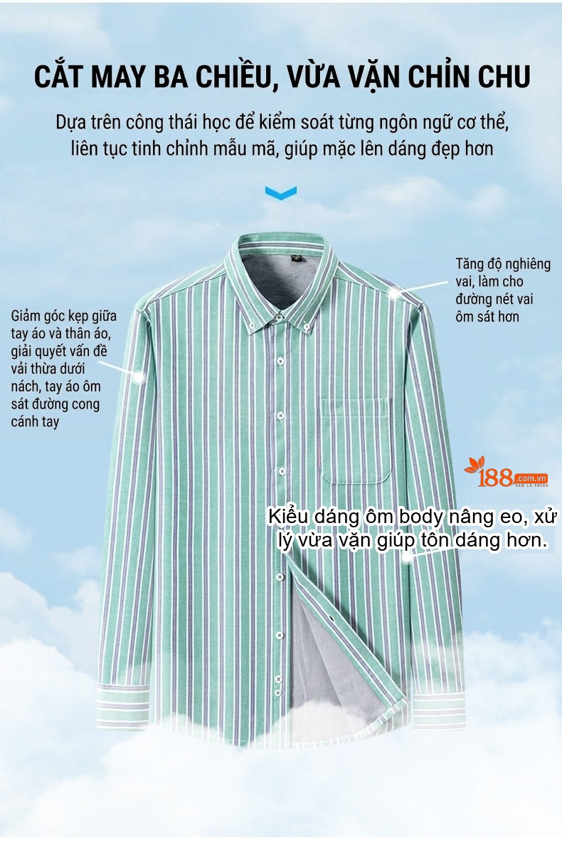 Áo Sơ Mi Dài Tay Nam Cotton Oxford Kẻ Sọc Lót Lông Dày Dặn Màu Xanh, Xám, Trắng, Nâu... chi tiết 6