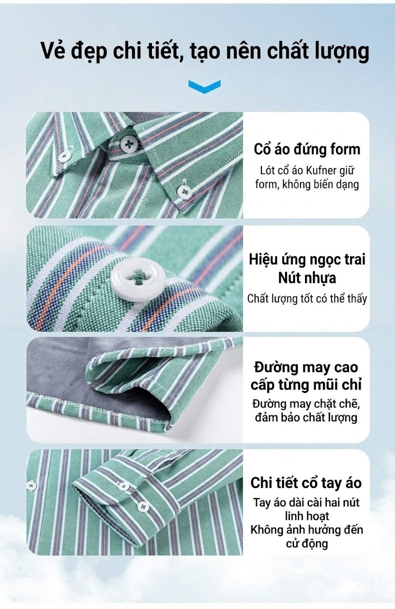 Áo Sơ Mi Dài Tay Nam Cotton Oxford Kẻ Sọc Lót Lông Dày Dặn Màu Xanh, Xám, Trắng, Nâu... chi tiết 9