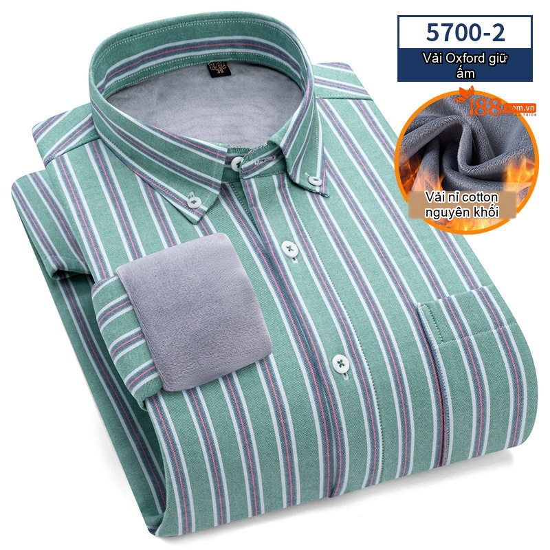 Áo Sơ Mi Dài Tay Nam Cotton Oxford Kẻ Sọc Lót Lông Dày Dặn Màu Xanh, Xám, Trắng, Nâu...