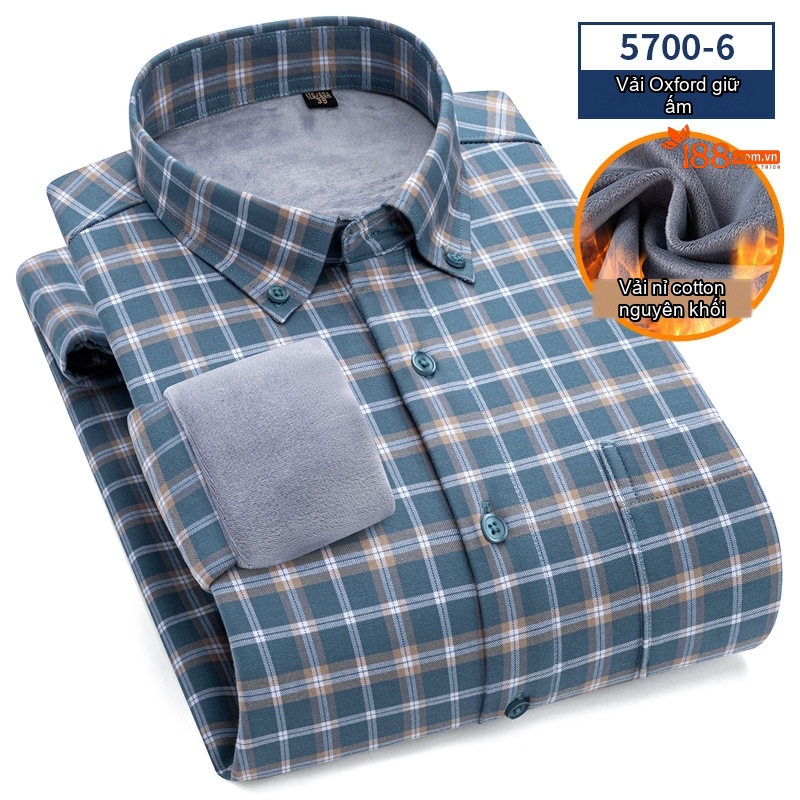 Áo Sơ Mi Dài Tay Nam Cotton Oxford Kẻ Sọc Lót Lông Dày Dặn Màu Xanh, Xám, Trắng, Nâu...