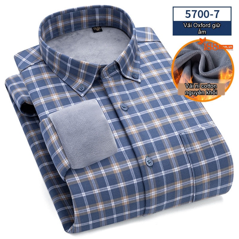 Áo Sơ Mi Dài Tay Nam Cotton Oxford Kẻ Sọc Lót Lông Dày Dặn Màu Xanh, Xám, Trắng, Nâu...