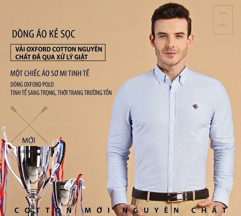 Áo Sơ Mi Dài Tay Nam Cotton Oxford Thường Ngày Màu Trắng, Xanh Dương, Hồng, Tím... chi tiết 1