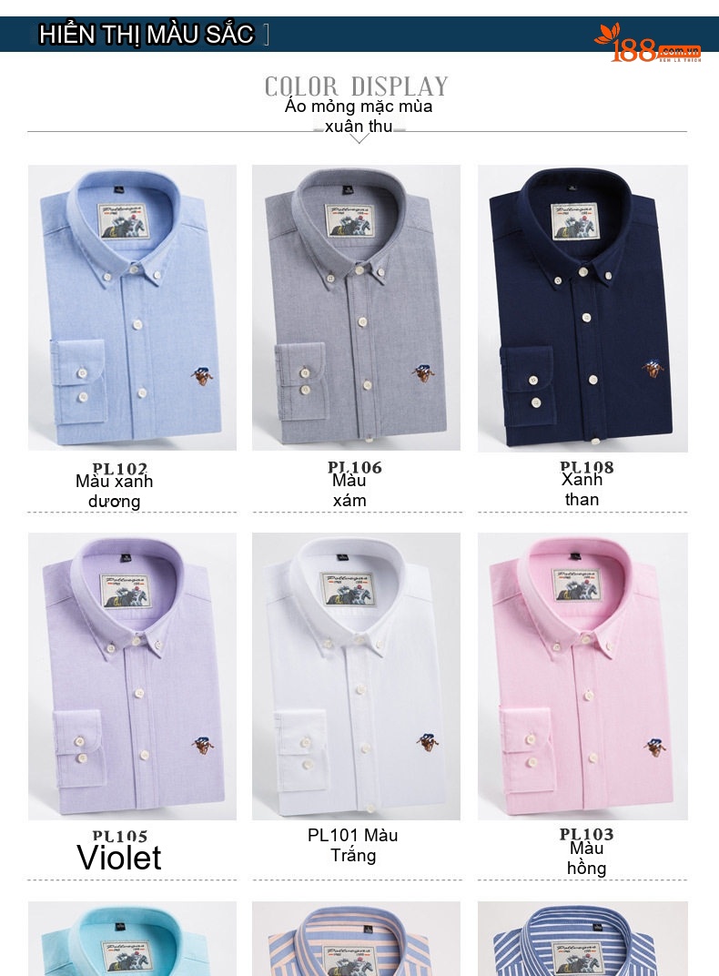Áo Sơ Mi Dài Tay Nam Cotton Oxford Thường Ngày Màu Trắng, Xanh Dương, Hồng, Tím... chi tiết 6
