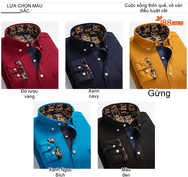 Áo Sơ Mi Dài Tay Nam Dáng Ôm Giữ Ấm Lót Lông Dày Dặn Màu Vàng, Đỏ, Đen, Xanh... chi tiết 7