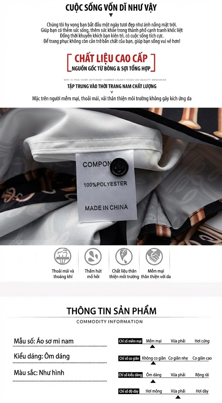 Áo Sơ Mi Dài Tay Nam In Họa Tiết Dây Xích Cung Đình Phong Cách Âu Mỹ Màu Trắng, Đen, Vàng, Đỏ chi tiết 4