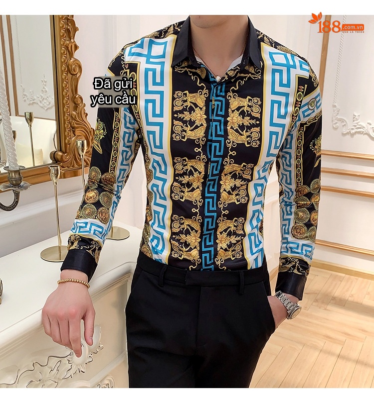 Áo Sơ Mi Dài Tay Nam In Họa Tiết Form Ôm Vừa Vặn Phong Cách Hàn Quốc chi tiết 36