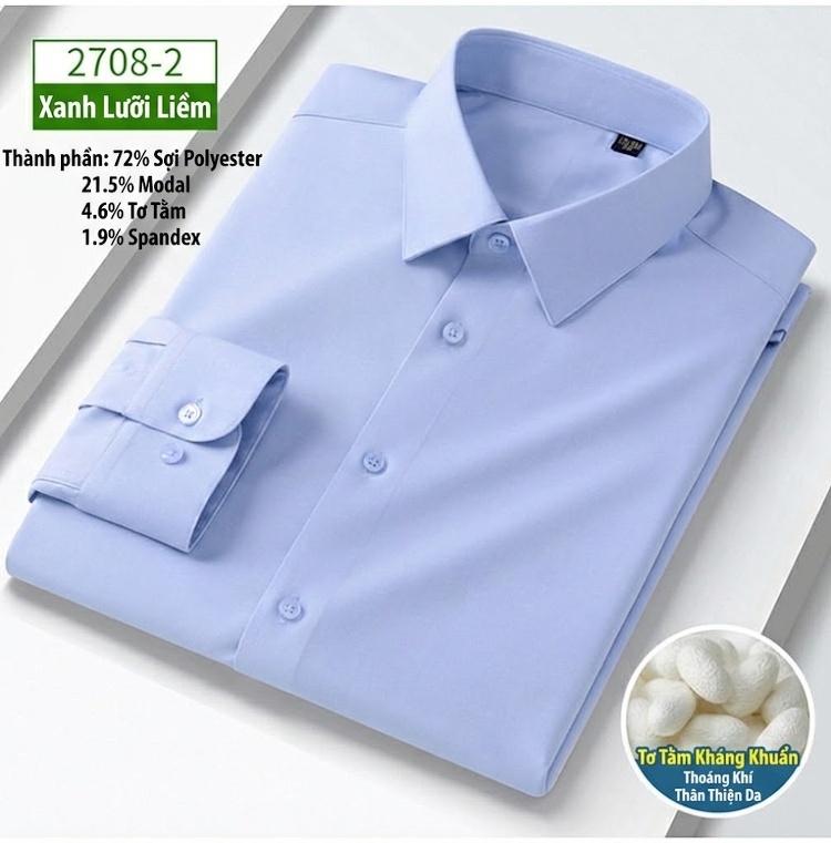 Áo Sơ Mi Dài Tay Nam Lụa Tằm Tơ Modal Màu Hồng, Đỏ, Xám, Xanh... chi tiết 21