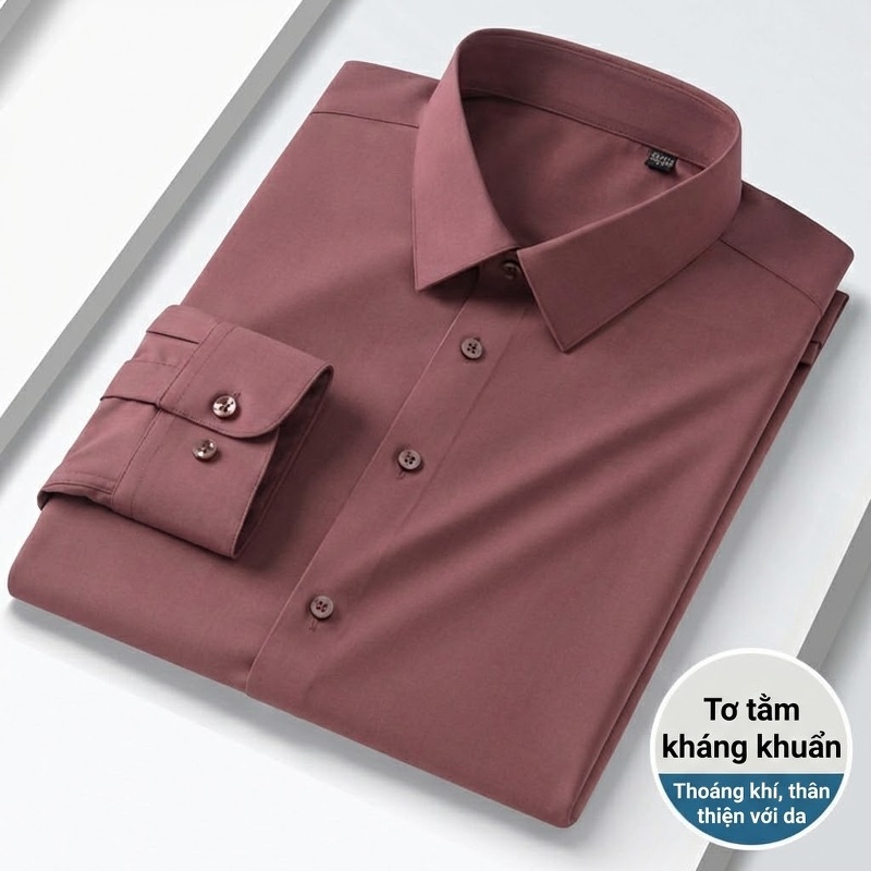 Áo Sơ Mi Dài Tay Nam Lụa Tằm Tơ Modal Màu Hồng, Đỏ, Xám, Xanh...