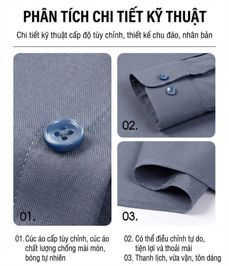 Áo Sơ Mi Dài Tay Nam Lụa Tằm Tơ Modal Màu Hồng, Đỏ, Xám, Xanh... chi tiết 13
