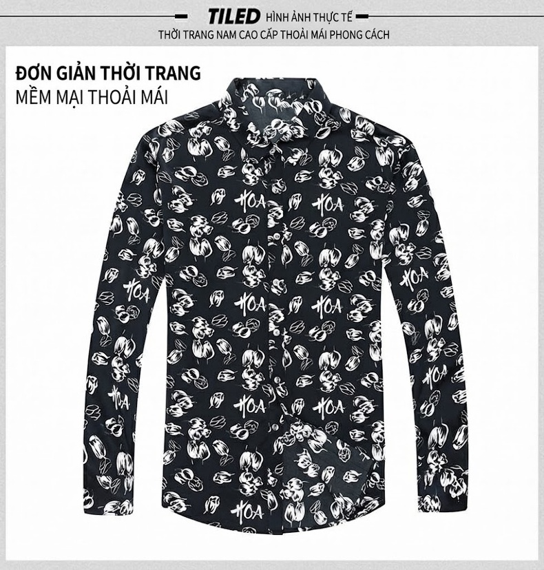 Áo Sơ Mi Dài Tay Nam Lụa Tơ Tằm Họa Tiết Hoa Lá Phong Cách Thời Trang chi tiết 3