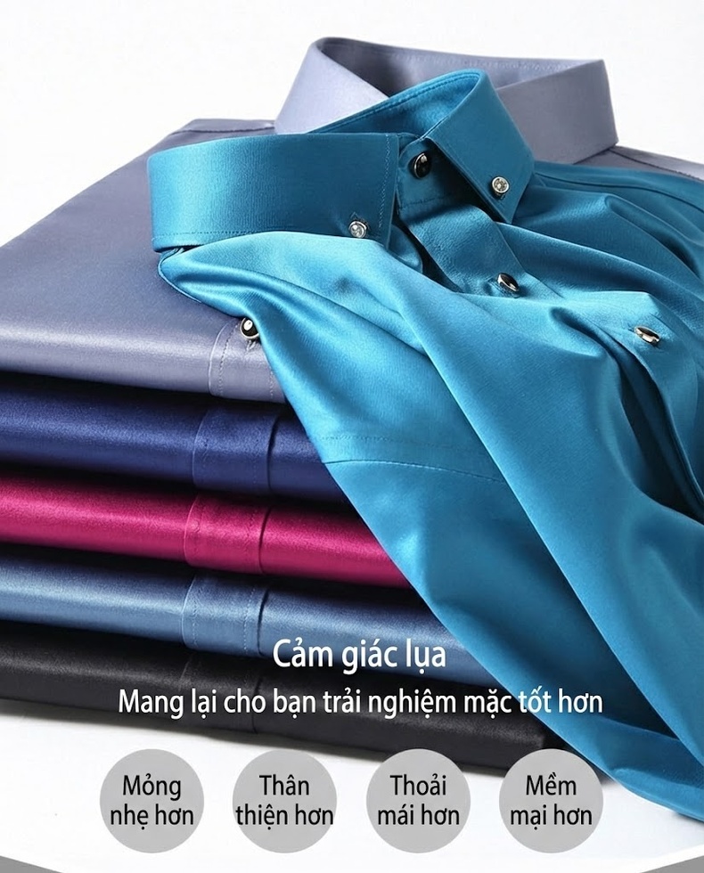 Áo Sơ Mi Dài Tay Nam Mềm Mịn Co Giãn Chống Nhăn Màu Đen, Trắng, Xám, Xanh... chi tiết 3
