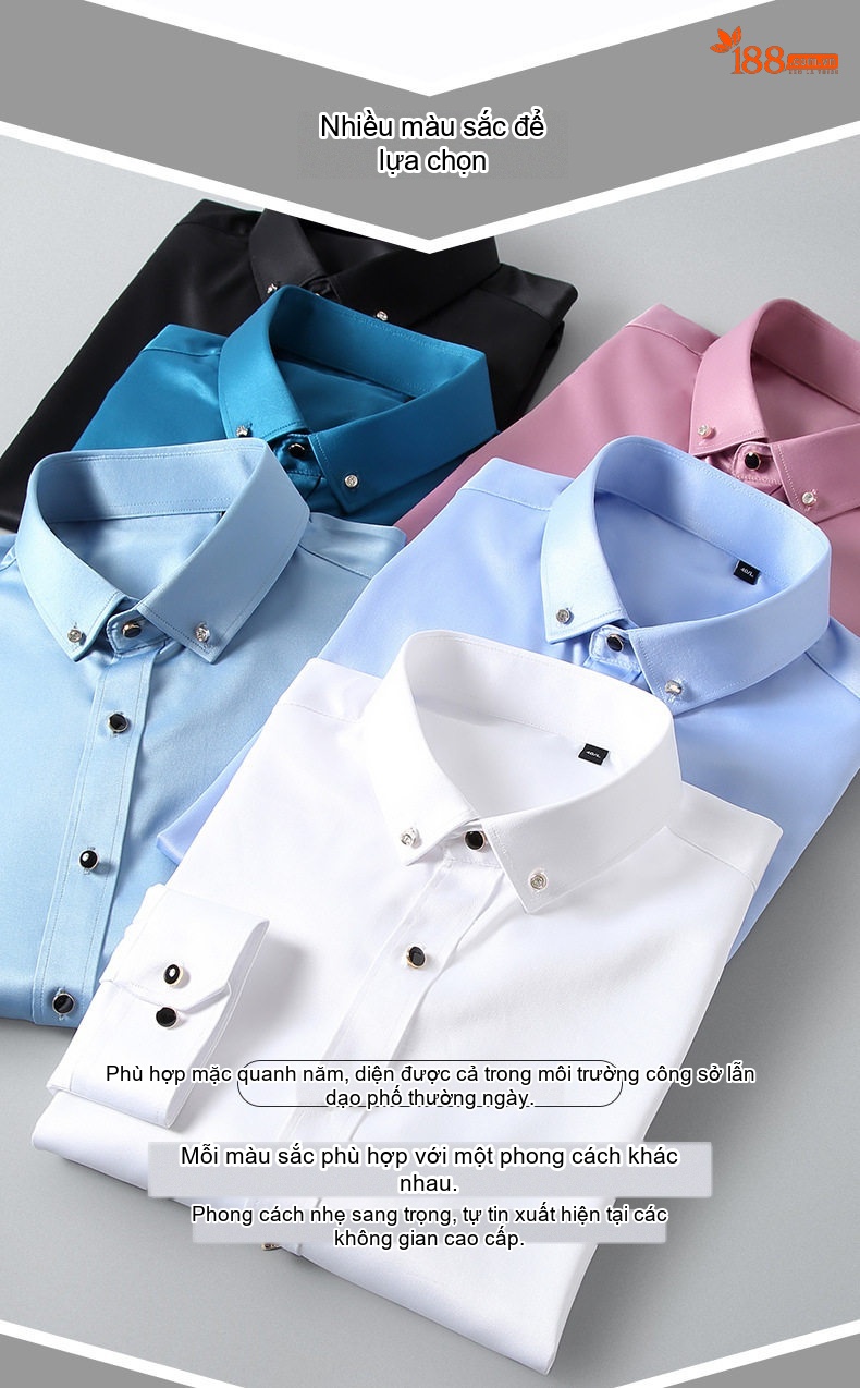 Áo Sơ Mi Dài Tay Nam Mềm Mịn Co Giãn Chống Nhăn Màu Đen, Trắng, Xám, Xanh... chi tiết 4