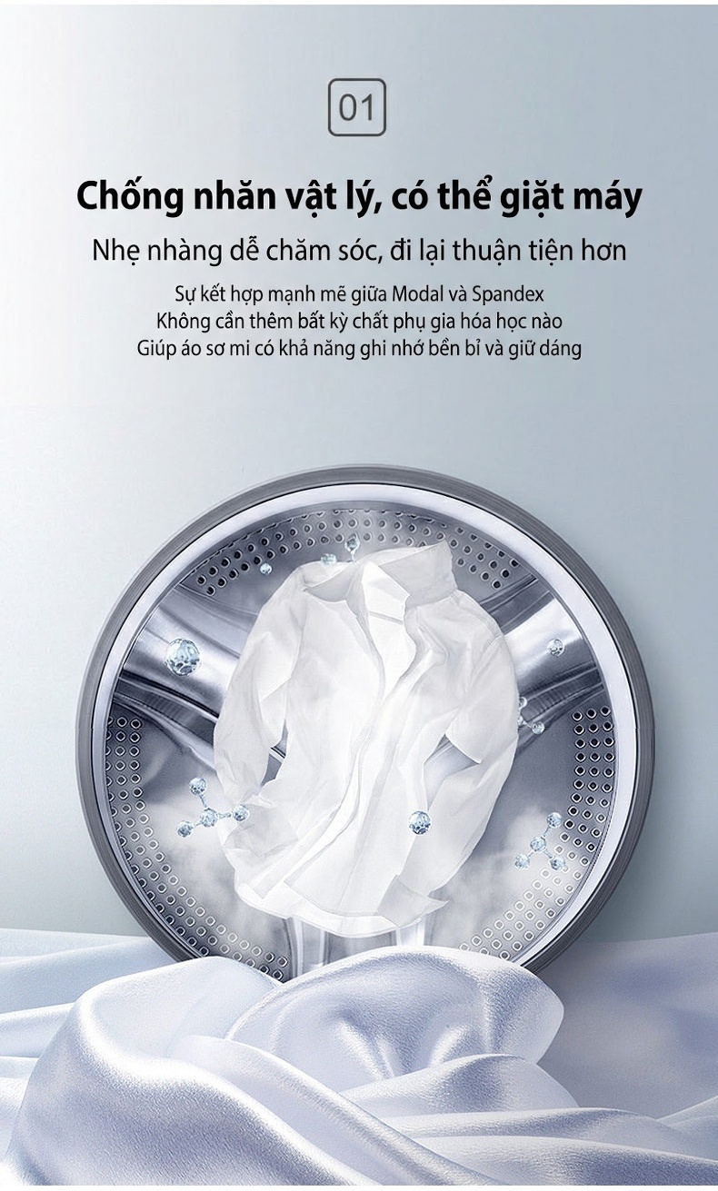 Áo Sơ Mi Dài Tay Nam Modal Ôm Dáng Màu Trắng, Hồng, Xanh Dương, Xám... chi tiết 3