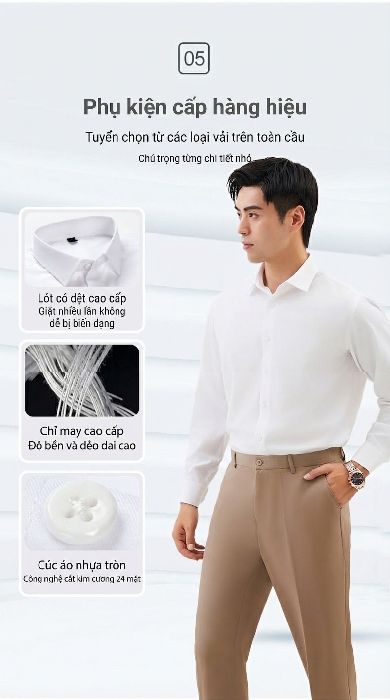 Áo Sơ Mi Dài Tay Nam Modal Ôm Dáng Màu Trắng, Hồng, Xanh Dương, Xám... chi tiết 7