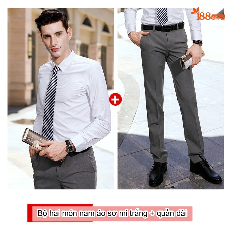 Áo Sơ Mi Dài Tay Nam Nữ Không Nhăn Phong Cách Công Sở Thêu Logo Màu Trắng, Xanh