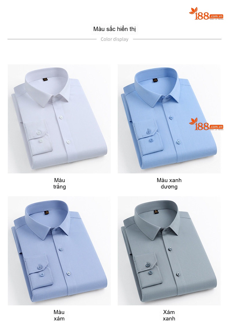 Áo Sơ Mi Dài Tay Nam Ôm Dáng Lụa Tằm Không Nhăn Màu Xanh Dương, Xám, Trắng, Xám Xanh Lá chi tiết 8