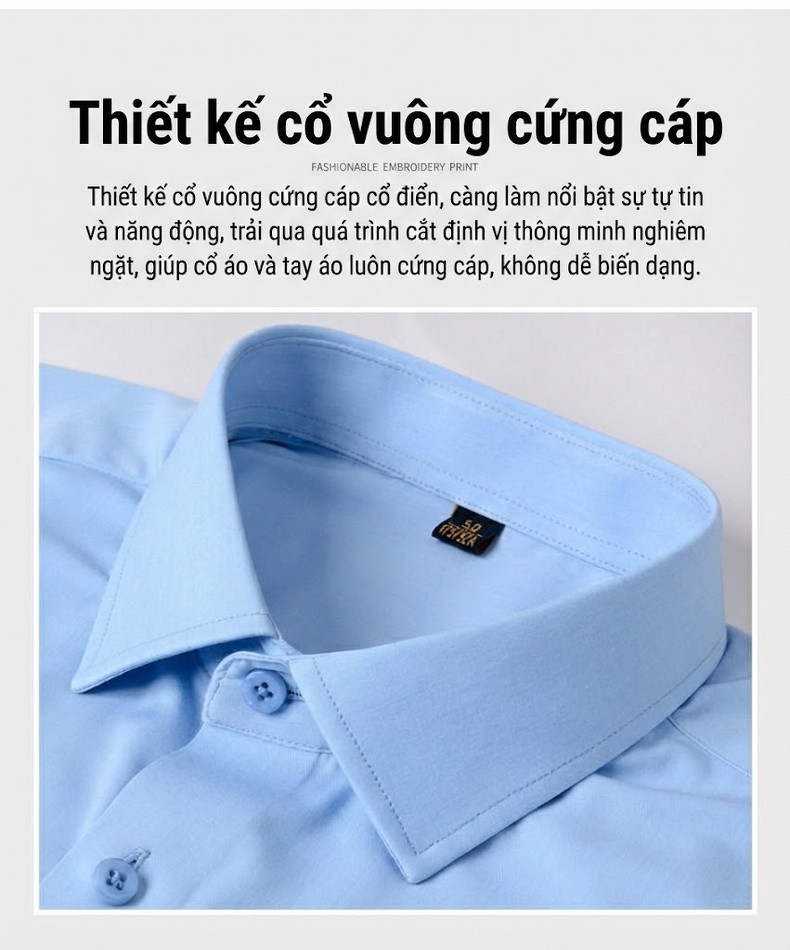 Áo Sơ Mi Dài Tay Nam Ôm Dáng Lụa Tằm Không Nhăn Màu Xanh Dương, Xám, Trắng, Xám Xanh Lá chi tiết 6