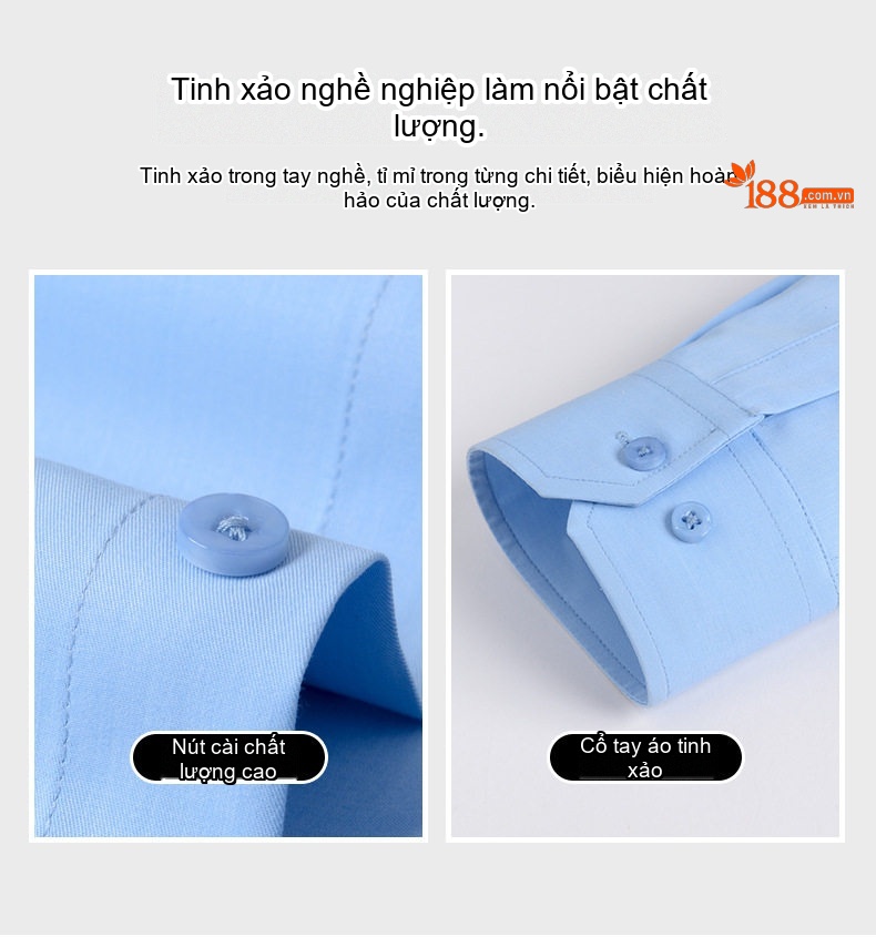 Áo Sơ Mi Dài Tay Nam Ôm Dáng Lụa Tằm Không Nhăn Màu Xanh Dương, Xám, Trắng, Xám Xanh Lá chi tiết 7