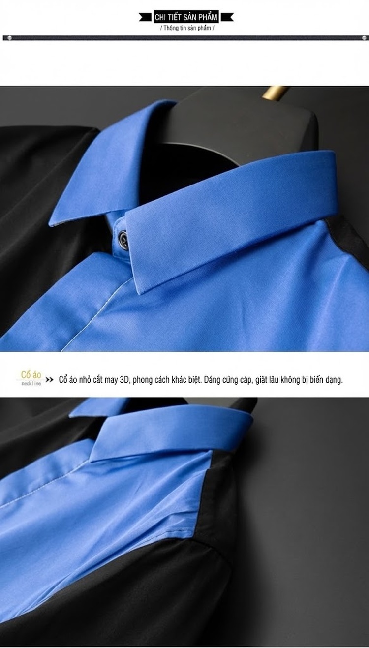Áo Sơ Mi Dài Tay Nam Phối Màu Công Sở Cao Cấp Màu Đen, Xanh, Trắng chi tiết 8